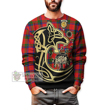 Nicolson Modern Tartan Sweatshirt with Family Crest Celtic Wolf Style