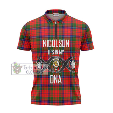 Nicolson Modern Tartan Zipper Polo Shirt with Family Crest DNA In Me Style