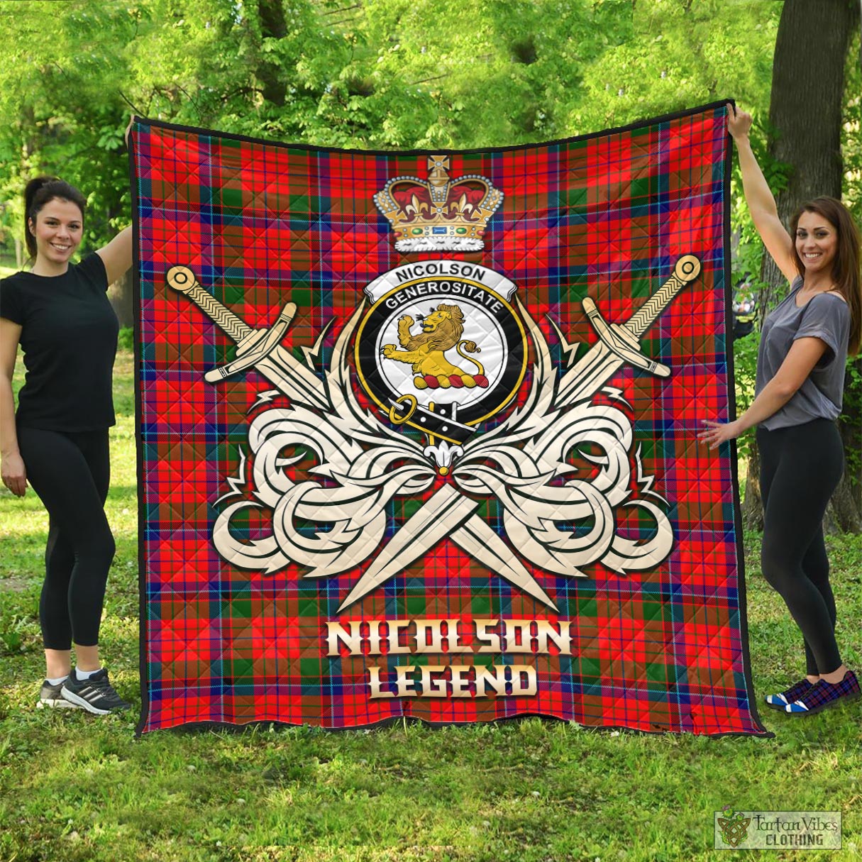 Tartan Vibes Clothing Nicolson Modern Tartan Quilt with Clan Crest and the Golden Sword of Courageous Legacy