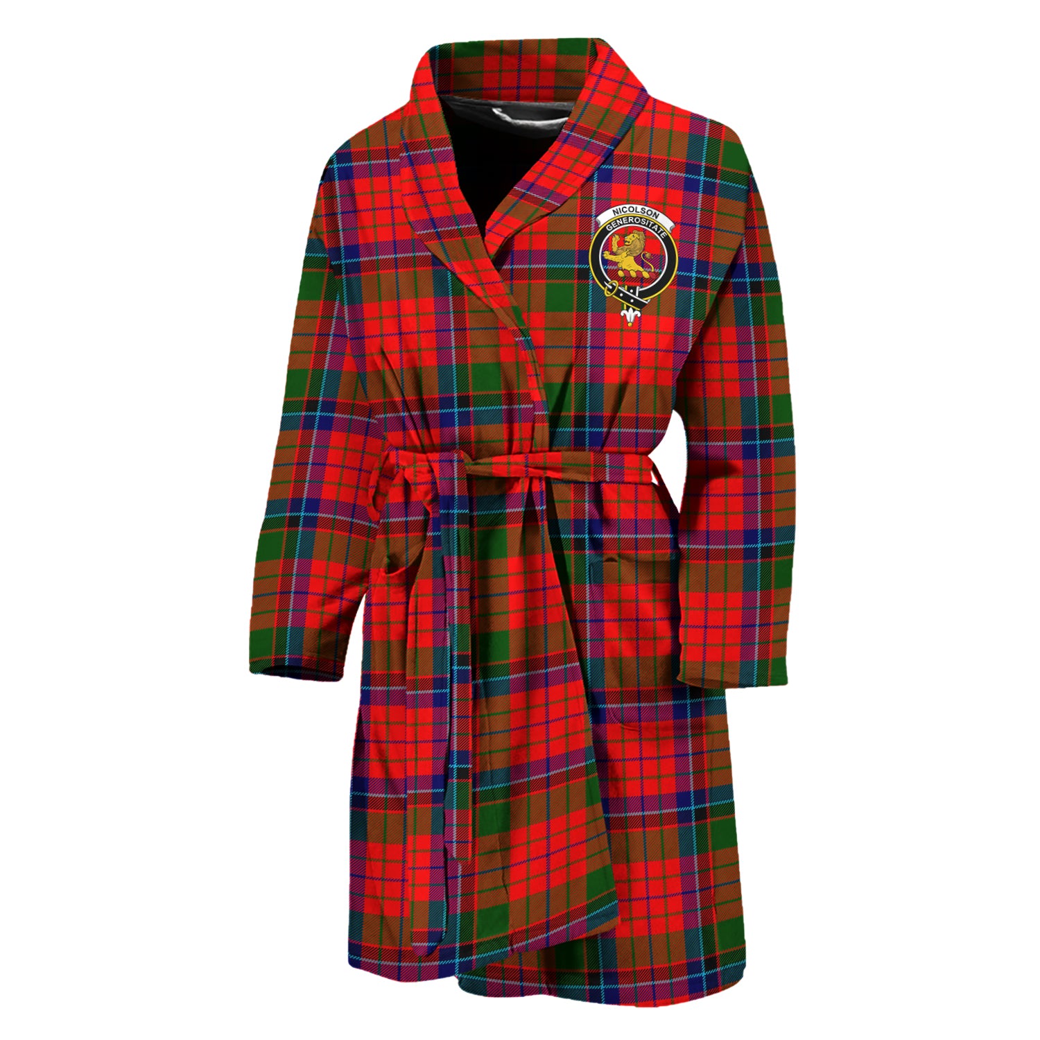 Nicolson Modern Tartan Bathrobe with Family Crest Unisex M - Tartan Vibes Clothing