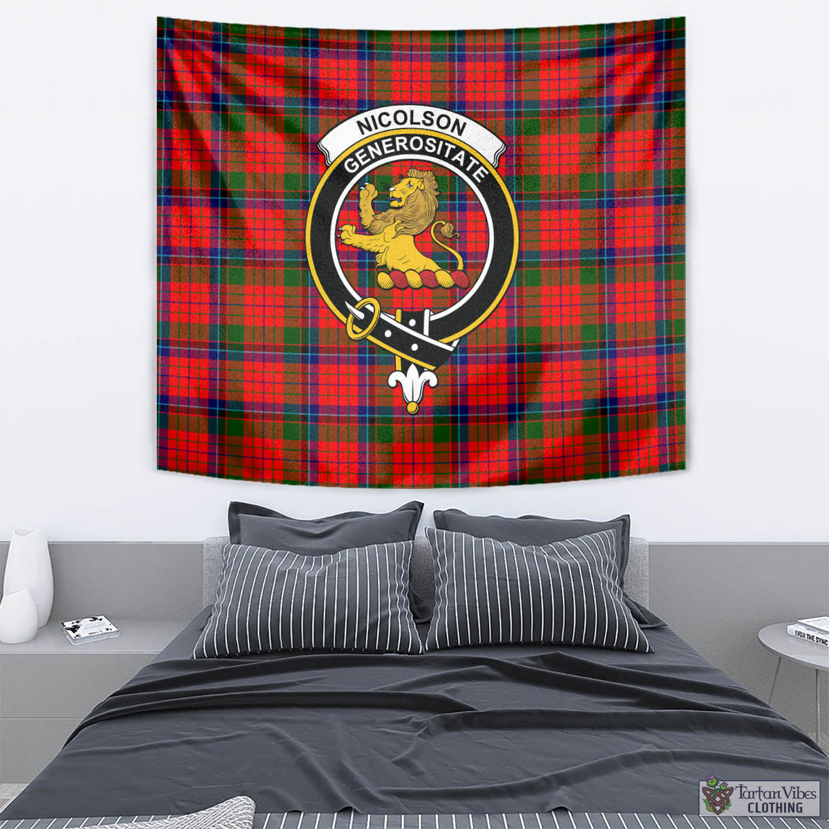 Tartan Vibes Clothing Nicolson Modern Tartan Tapestry Wall Hanging and Home Decor for Room with Family Crest