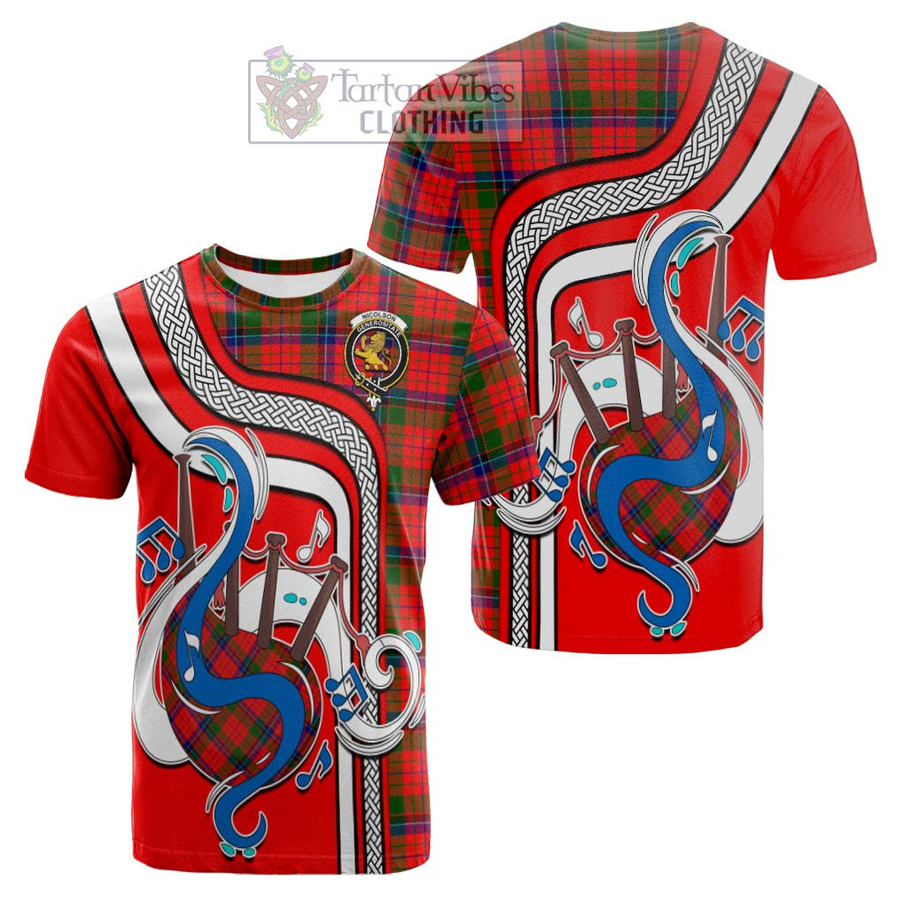 Tartan Vibes Clothing Nicolson Modern Tartan Cotton T-shirt with Epic Bagpipe Style