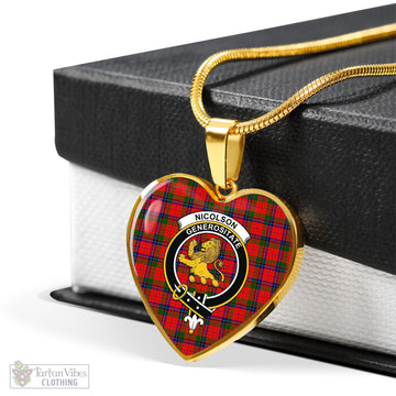 Nicolson Modern Tartan Heart Necklace with Family Crest