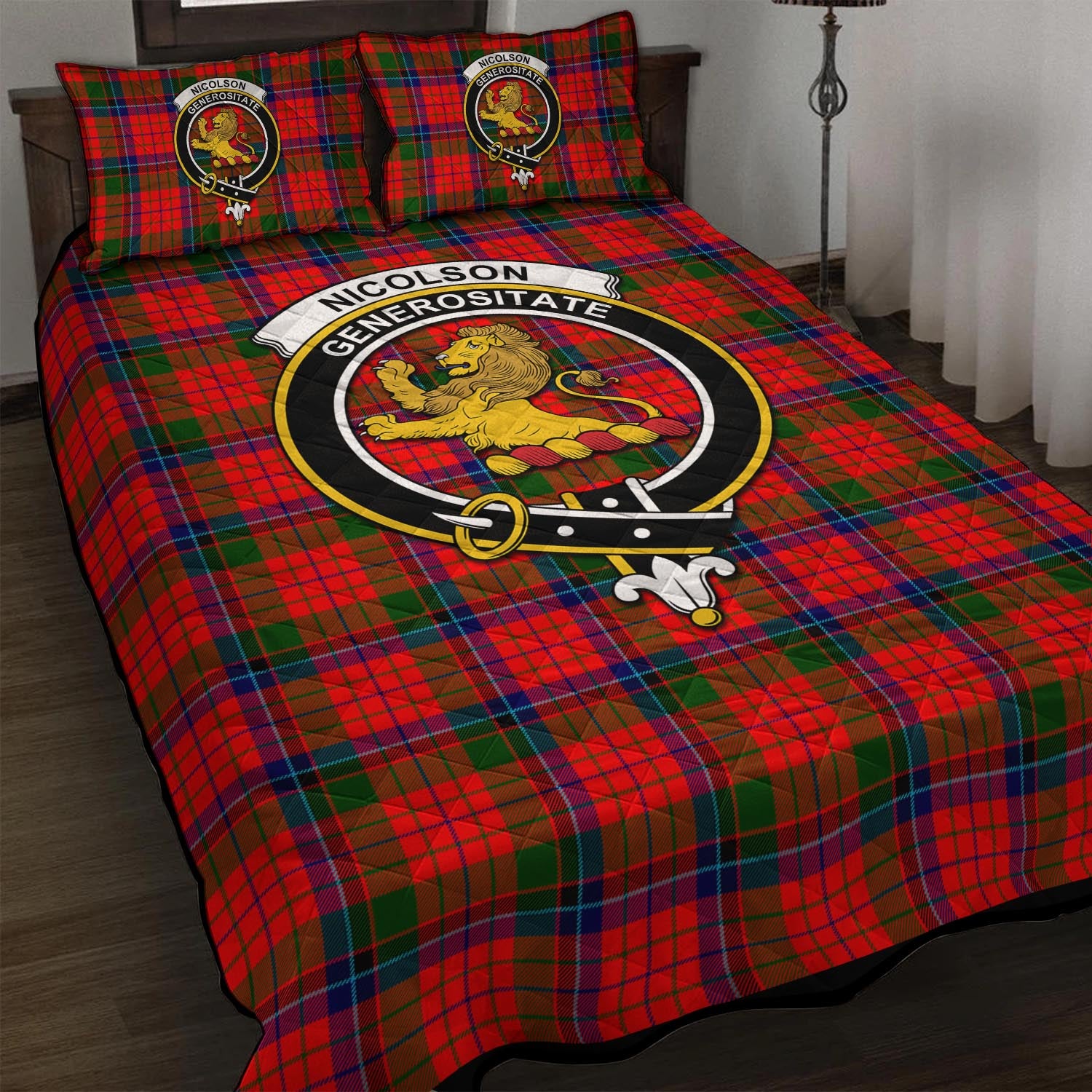 Nicolson Modern Tartan Quilt Bed Set with Family Crest - Tartan Vibes Clothing