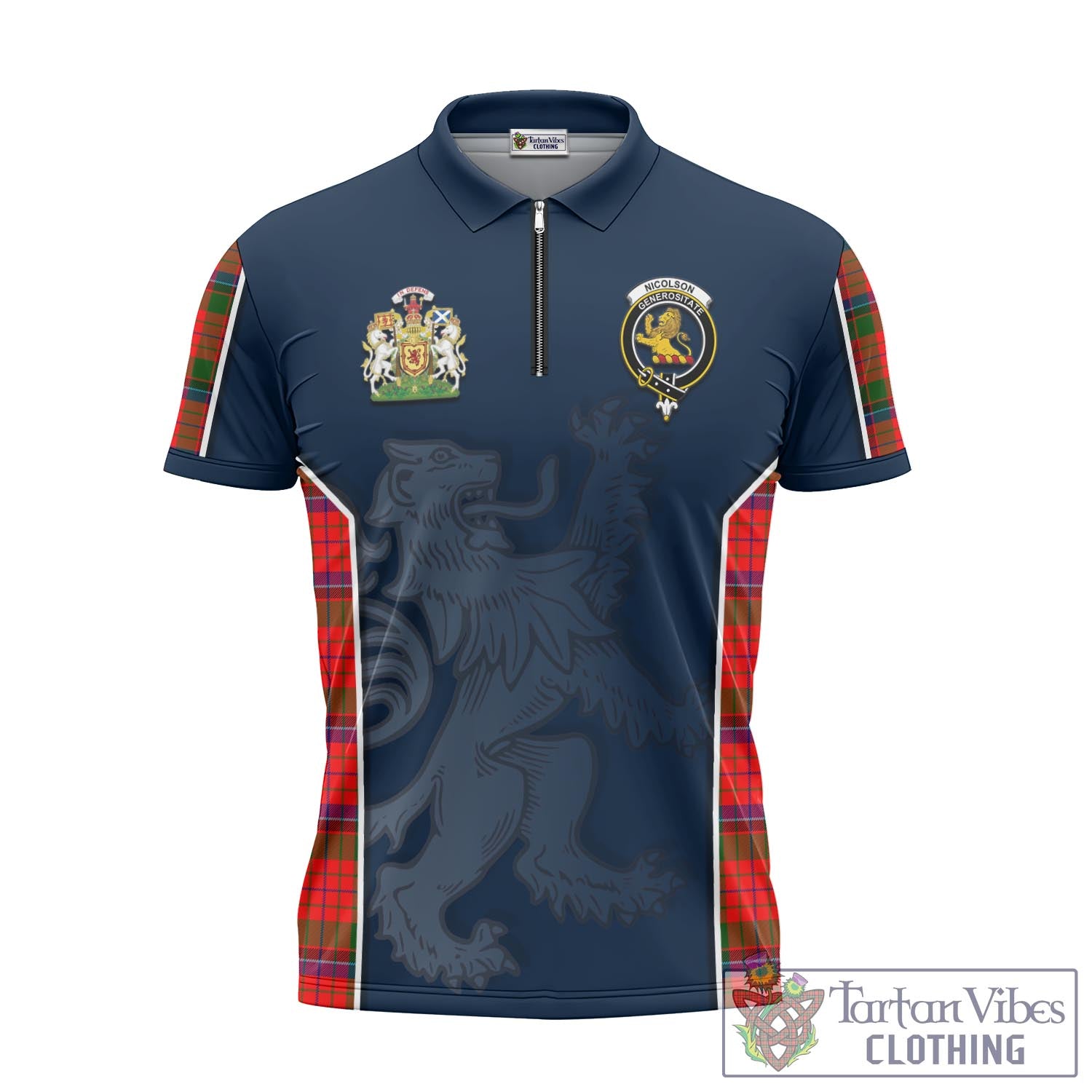 Tartan Vibes Clothing Nicolson Modern Tartan Zipper Polo Shirt with Family Crest and Lion Rampant Vibes Sport Style