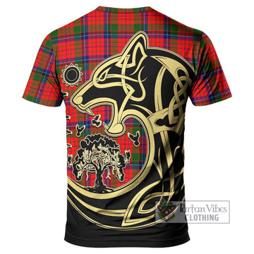 Nicolson Modern Tartan T-Shirt with Family Crest Celtic Wolf Style