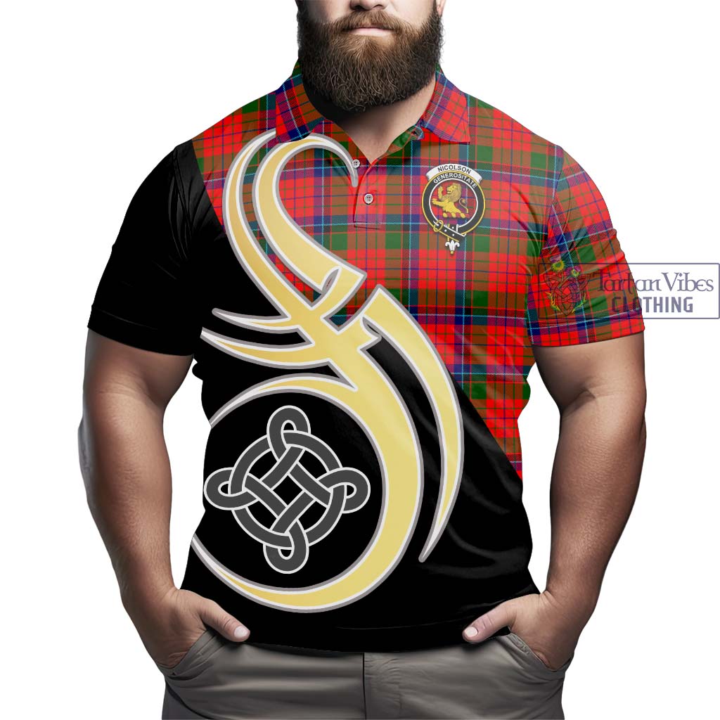 Tartan Vibes Clothing Nicolson Modern Tartan Polo Shirt with Family Crest and Celtic Symbol Style