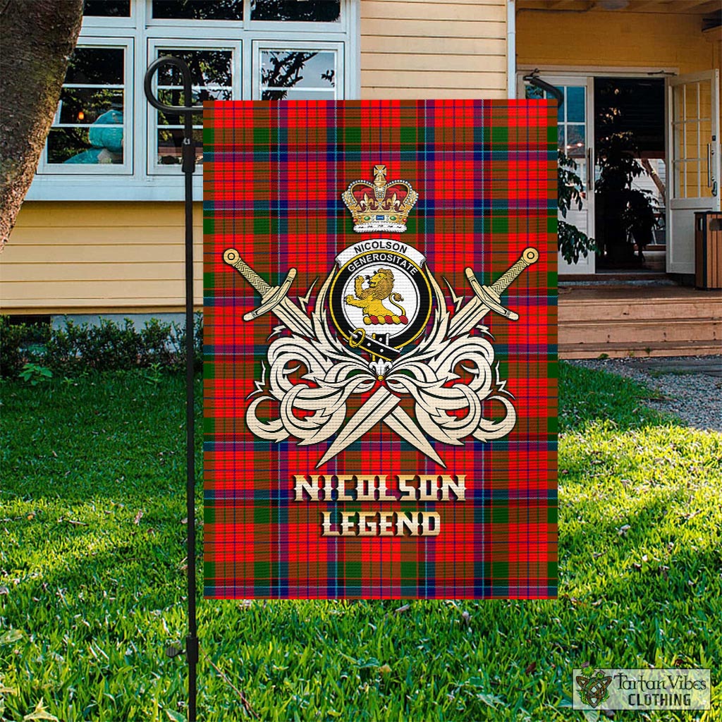 Tartan Vibes Clothing Nicolson Modern Tartan Flag with Clan Crest and the Golden Sword of Courageous Legacy