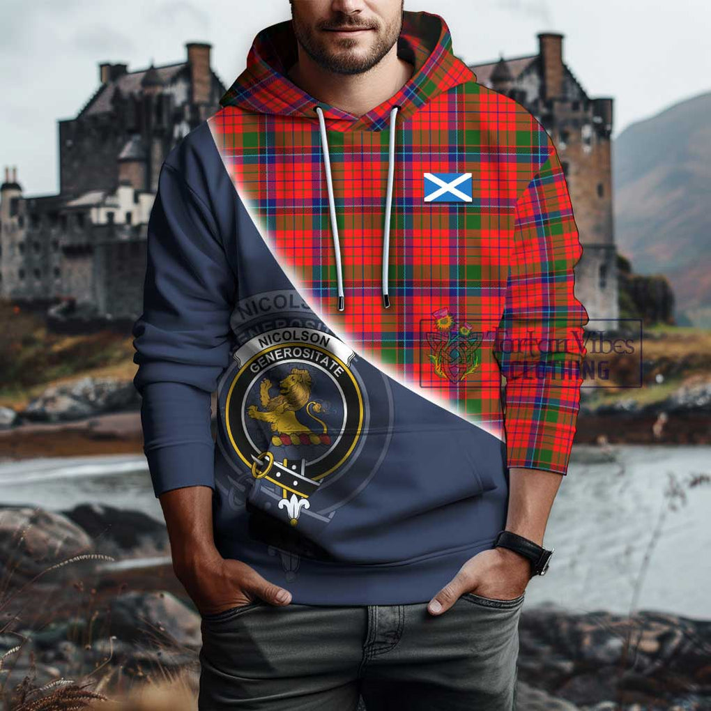 Nicolson Modern Tartan Hoodie with Personalised National Flag and Family Crest Half Style - Tartanvibesclothing Shop