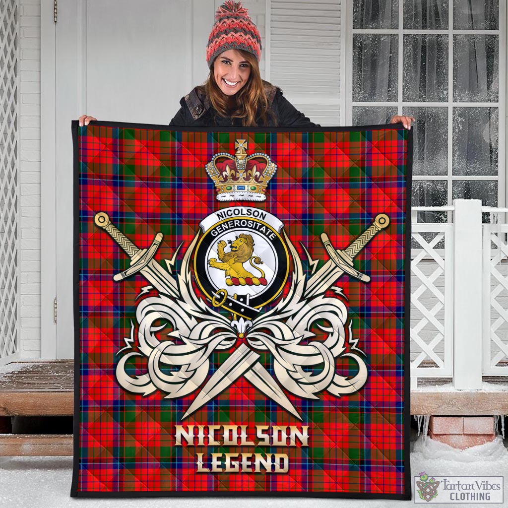 Tartan Vibes Clothing Nicolson Modern Tartan Quilt with Clan Crest and the Golden Sword of Courageous Legacy