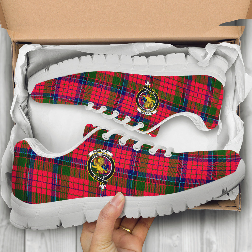 Nicolson Modern Tartan Sneakers with Family Crest - Tartan Vibes Clothing