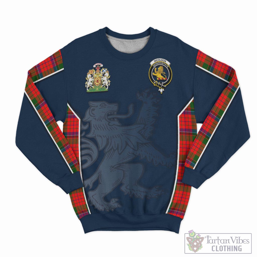 Tartan Vibes Clothing Nicolson Modern Tartan Sweater with Family Crest and Lion Rampant Vibes Sport Style