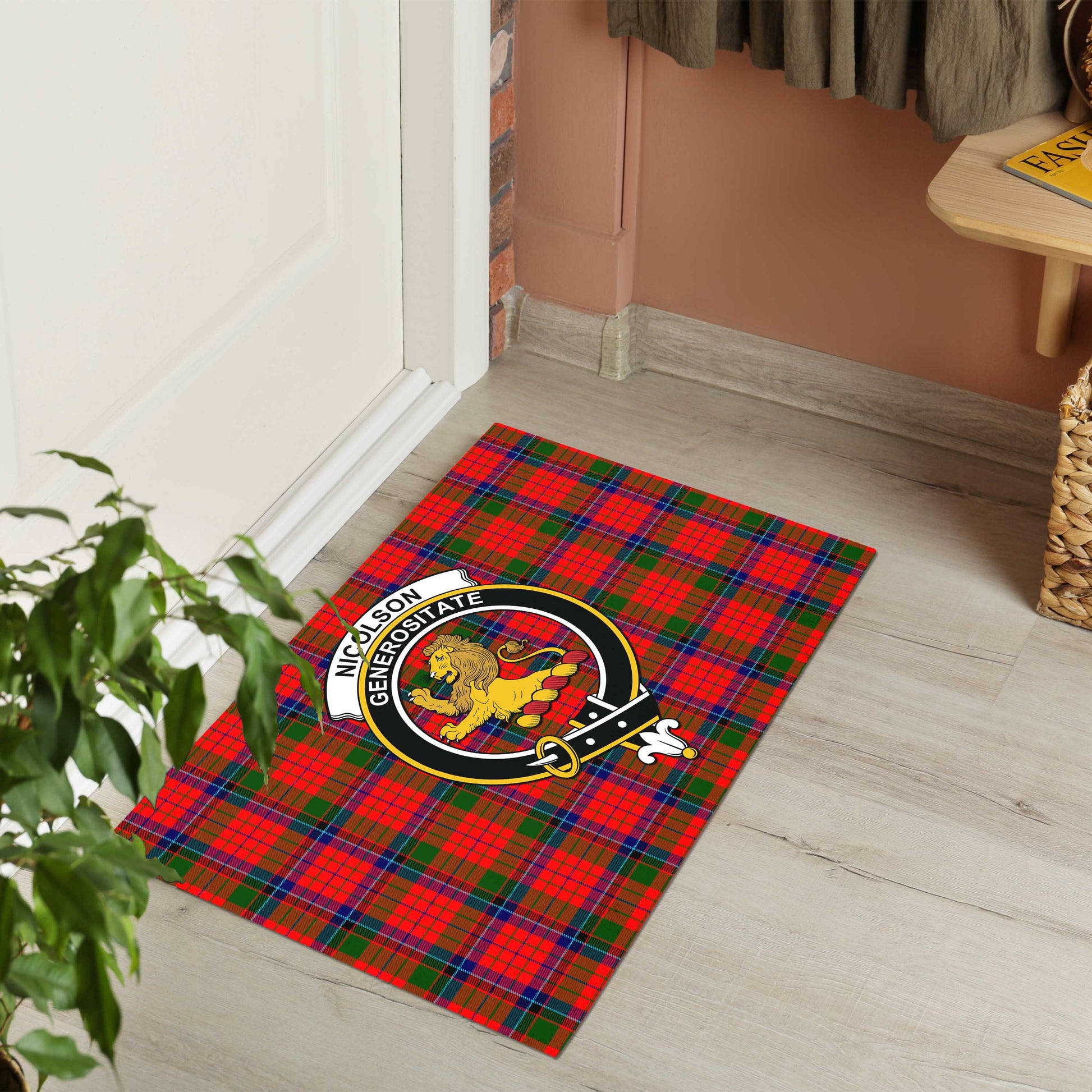 Nicolson Modern Tartan Door Mat with Family Crest - Tartanvibesclothing