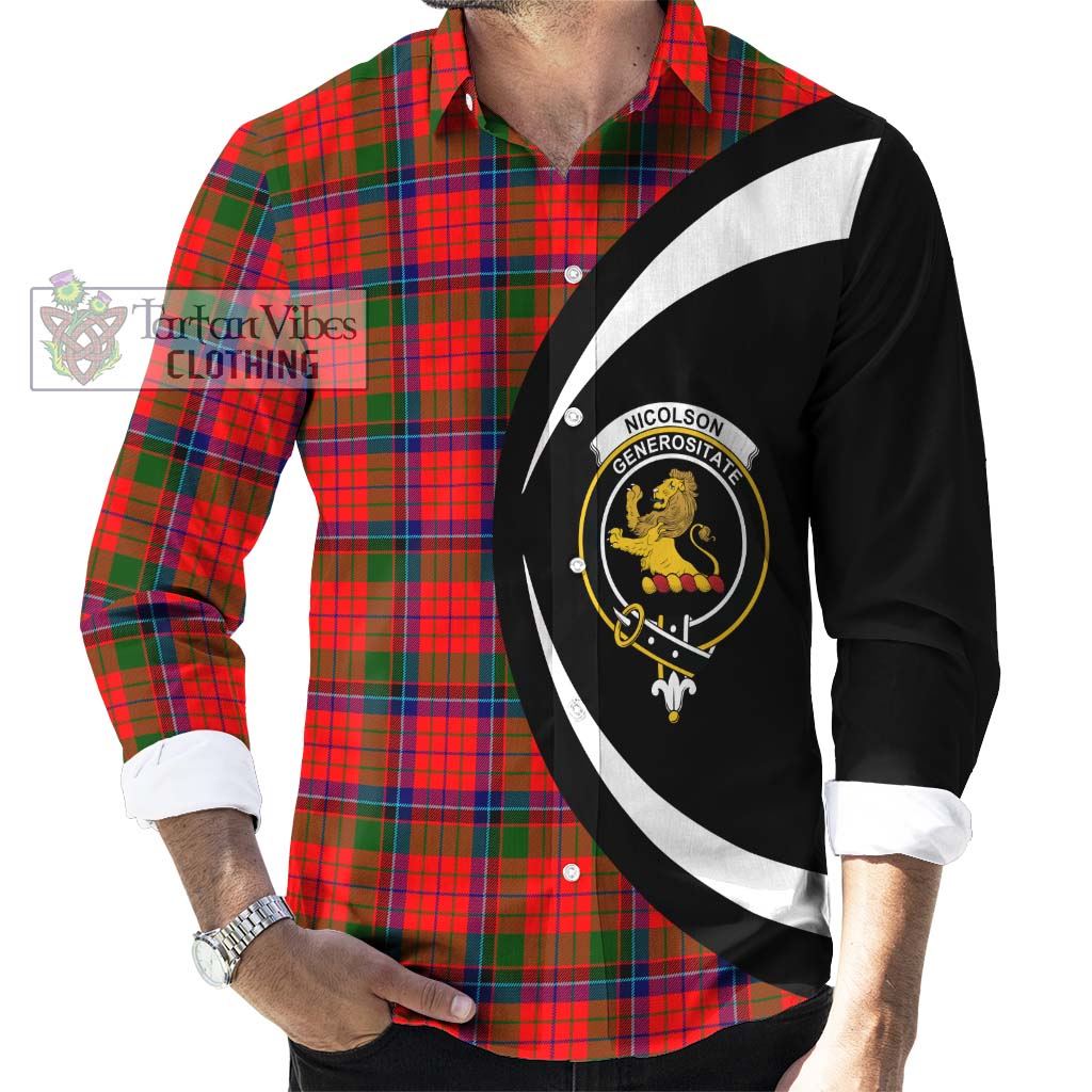 Nicolson Modern Tartan Long Sleeve Button Up with Family Crest Circle Style - Tartan Vibes Clothing