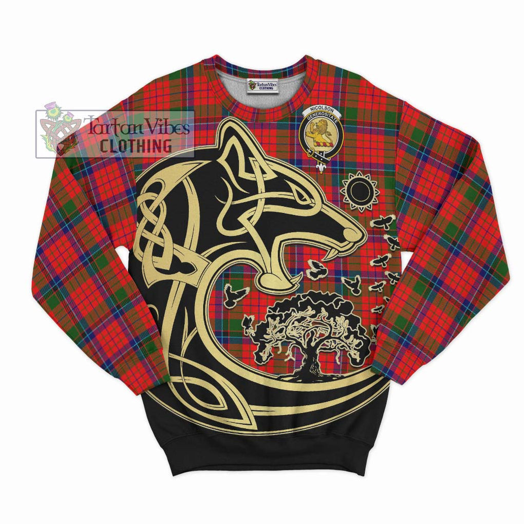 Nicolson Modern Tartan Sweatshirt with Family Crest Celtic Wolf Style - Tartan Vibes Clothing