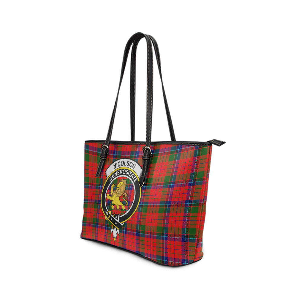 Nicolson Modern Tartan Leather Tote Bag with Family Crest - Tartan Vibes Clothing