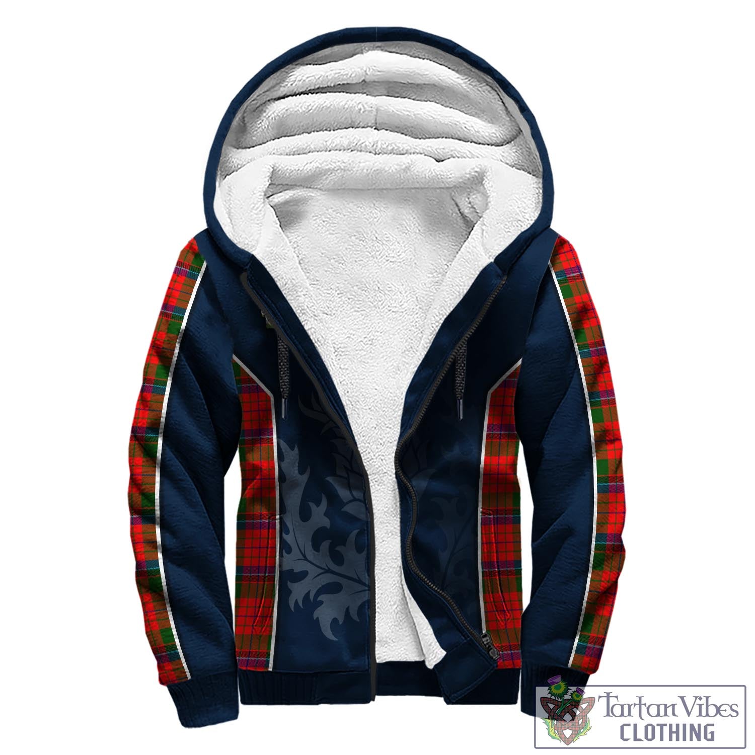 Tartan Vibes Clothing Nicolson Modern Tartan Sherpa Hoodie with Family Crest and Scottish Thistle Vibes Sport Style