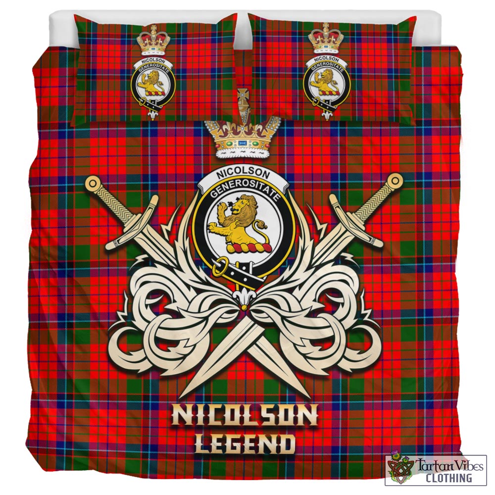 Tartan Vibes Clothing Nicolson Modern Tartan Bedding Set with Clan Crest and the Golden Sword of Courageous Legacy