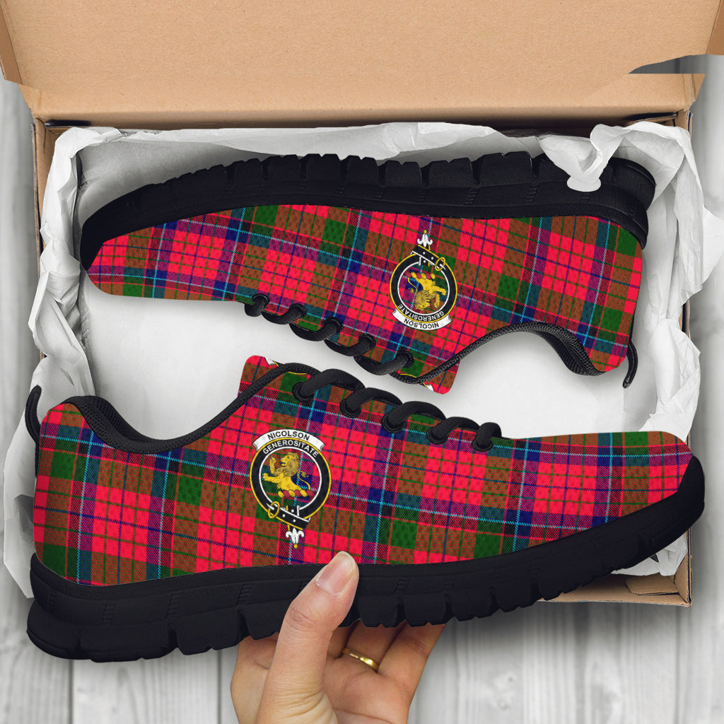 Nicolson Modern Tartan Sneakers with Family Crest - Tartan Vibes Clothing