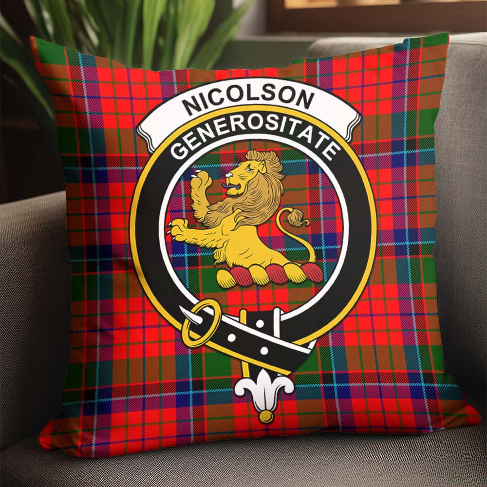 Nicolson Modern Tartan Pillow Cover with Family Crest - Tartanvibesclothing