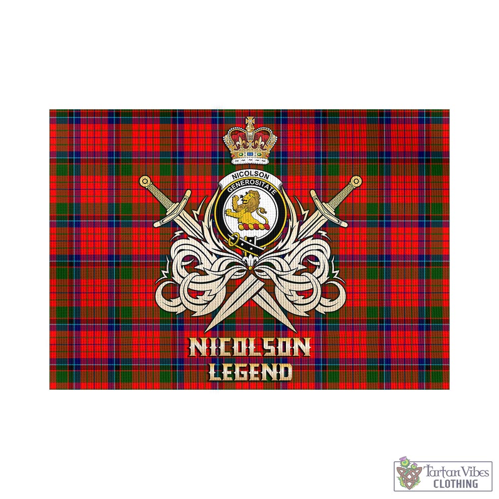 Tartan Vibes Clothing Nicolson Modern Tartan Flag with Clan Crest and the Golden Sword of Courageous Legacy