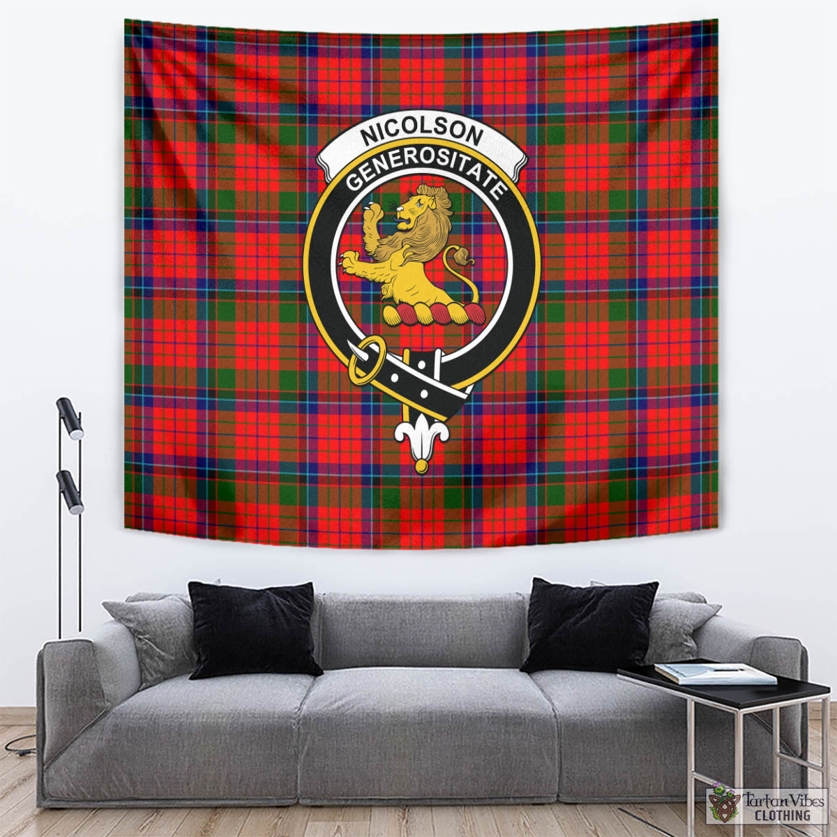 Tartan Vibes Clothing Nicolson Modern Tartan Tapestry Wall Hanging and Home Decor for Room with Family Crest