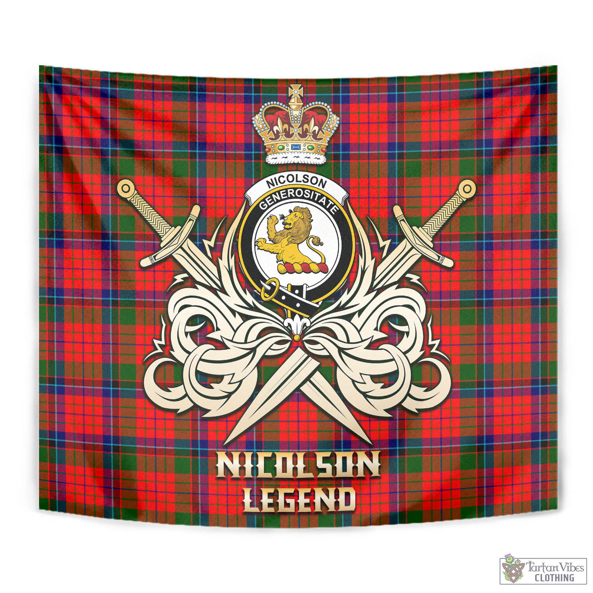 Tartan Vibes Clothing Nicolson Modern Tartan Tapestry with Clan Crest and the Golden Sword of Courageous Legacy