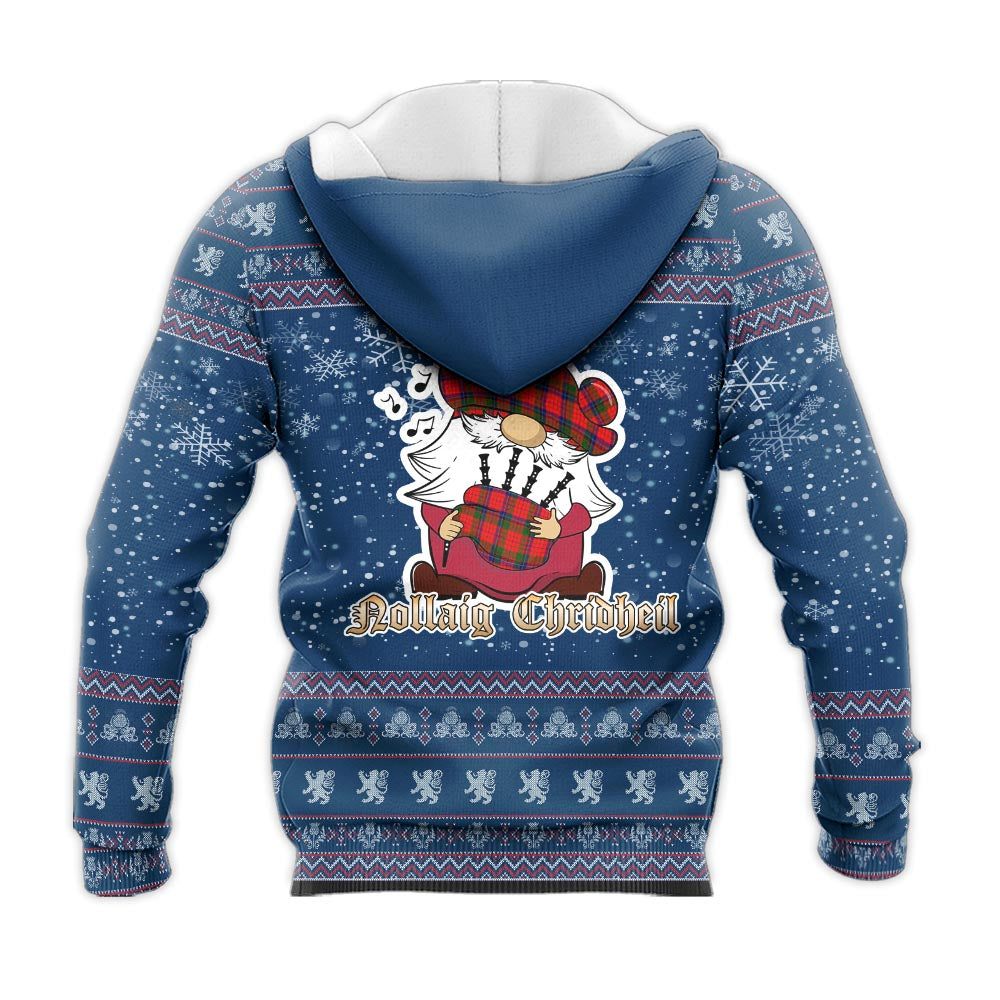 Nicolson Modern Clan Christmas Knitted Hoodie with Funny Gnome Playing Bagpipes - Tartanvibesclothing