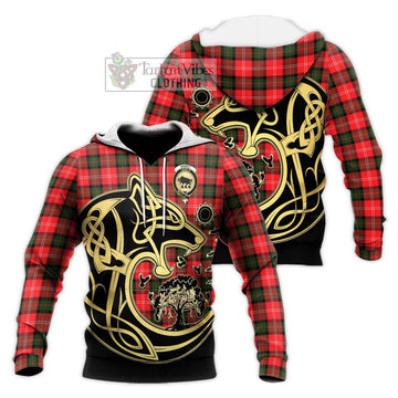 Nisbet Modern Tartan Knitted Hoodie with Family Crest Celtic Wolf Style