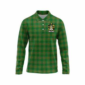 Noble Irish Clan Tartan Long Sleeve Polo Shirt with Coat of Arms