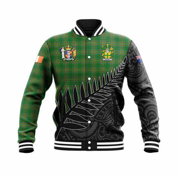 Noone Irish Clan Tartan Baseball Jacket with Coat of Arms New Zealand Silver Fern Half Style