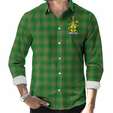 Noone Irish Clan Tartan Long Sleeve Button Up with Coat of Arms Men's Shirt - Tartan Vibes Clothing