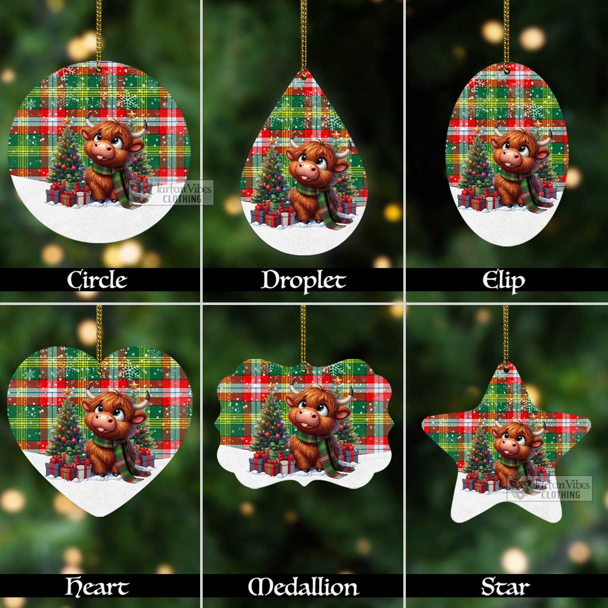 Tartan Vibes Clothing Northwest Territories Canada Tartan Christmas Aluminium Ornament with Adorable Highland Coo