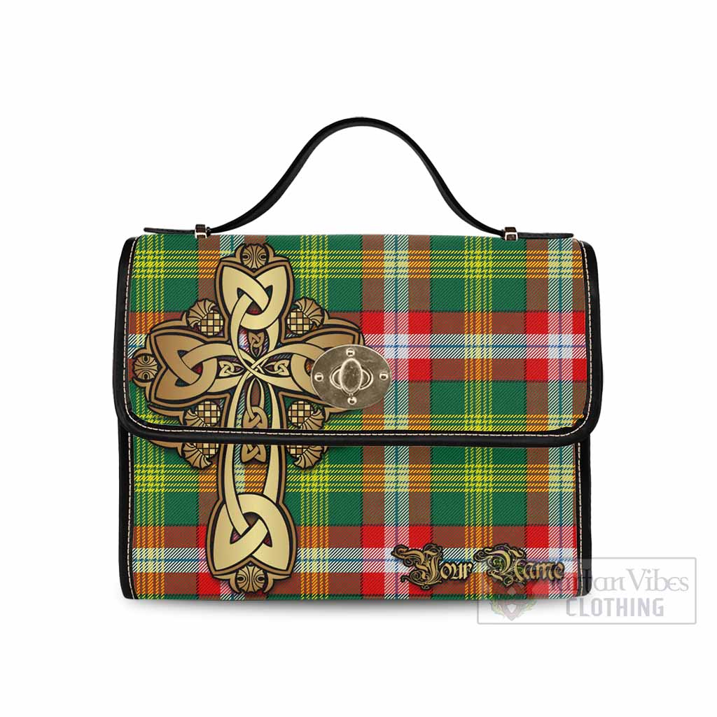 Tartan Vibes Clothing Northwest Territories Canada Tartan Waterproof Canvas Bag Golden Thistle Celtic Cross Style