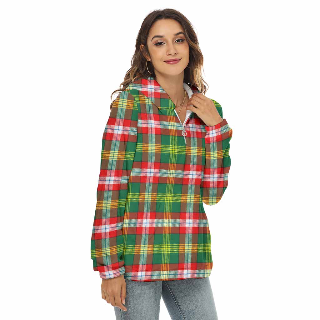 Tartan Vibes Clothing Northwest Territories Canada Tartan Women's Borg  Half Zip Fleece Hoodie