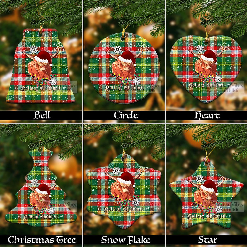 Tartan Vibes Clothing Northwest Territories Canada Clan Tartan Ornament with Christmas Twinkle Highland Cattle