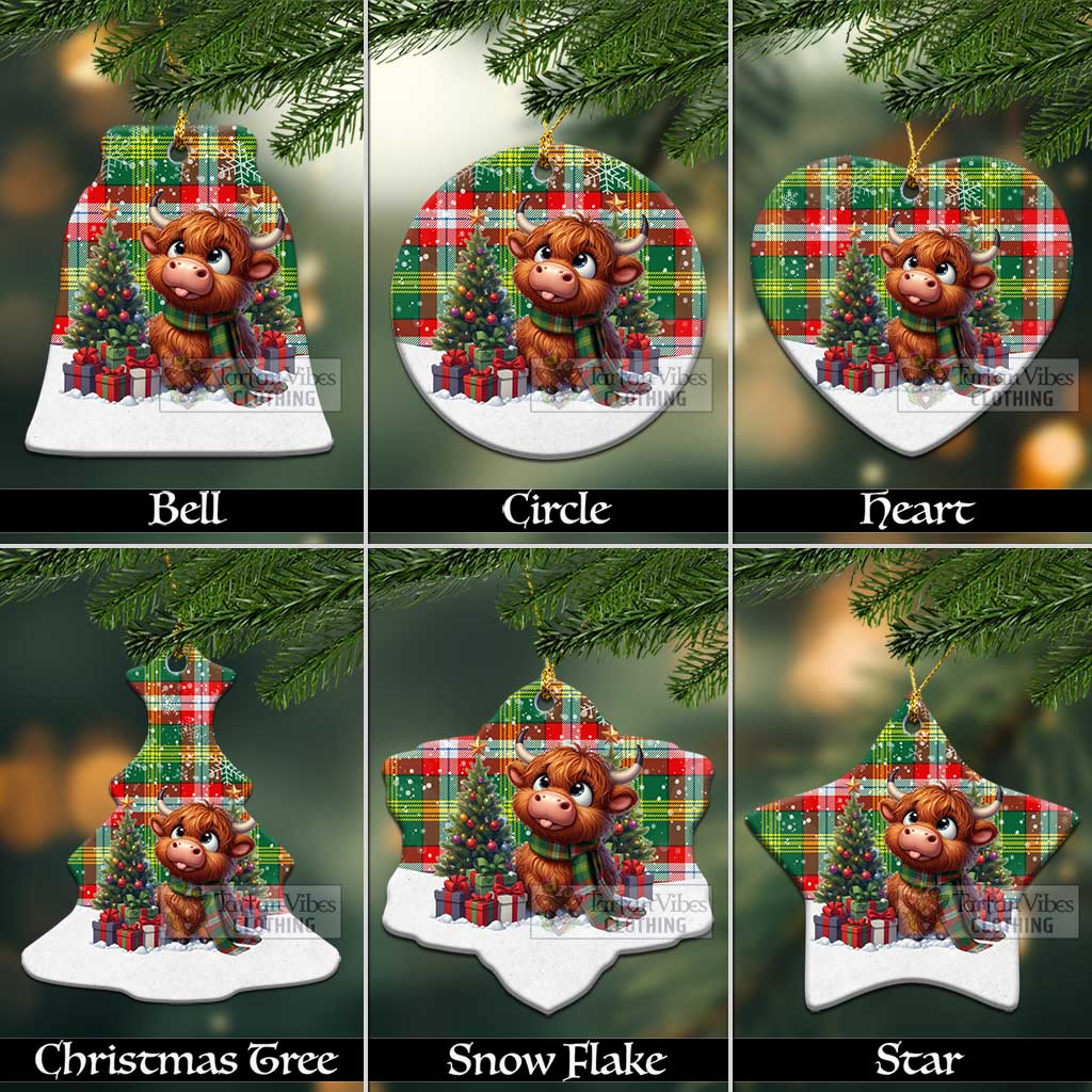 Tartan Vibes Clothing Northwest Territories Canada Tartan Christmas Ceramic Ornament with Adorable Highland Coo