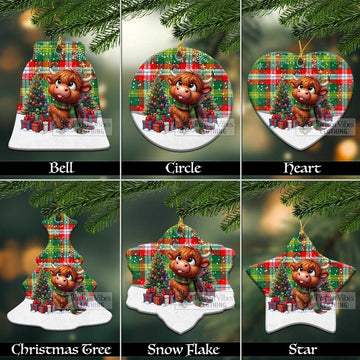 Northwest Territories Canada Tartan Christmas Ceramic Ornament with Adorable Highland Coo