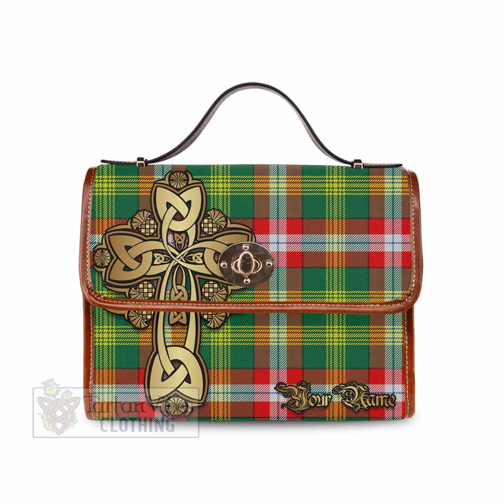 Tartan Vibes Clothing Northwest Territories Canada Tartan Waterproof Canvas Bag Golden Thistle Celtic Cross Style