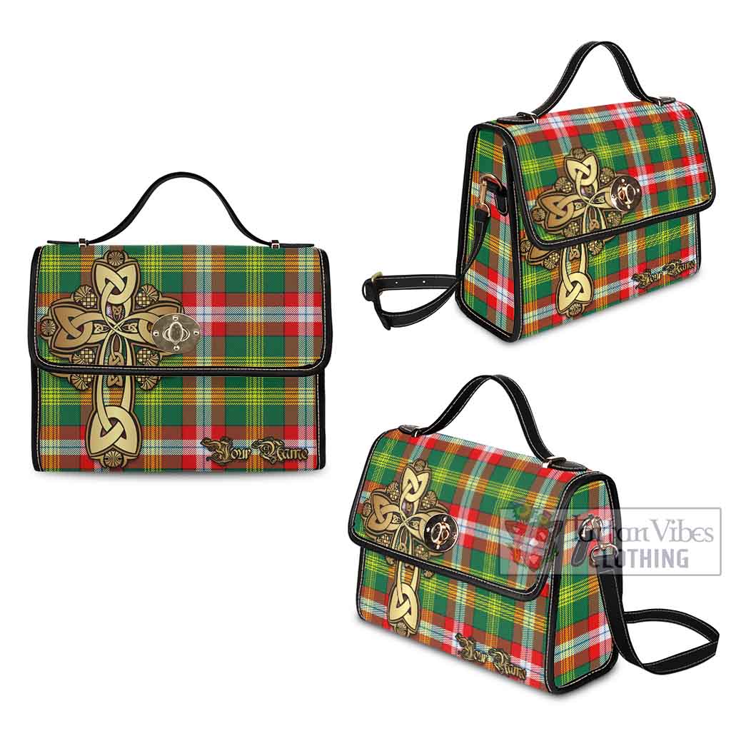 Tartan Vibes Clothing Northwest Territories Canada Tartan Waterproof Canvas Bag Golden Thistle Celtic Cross Style