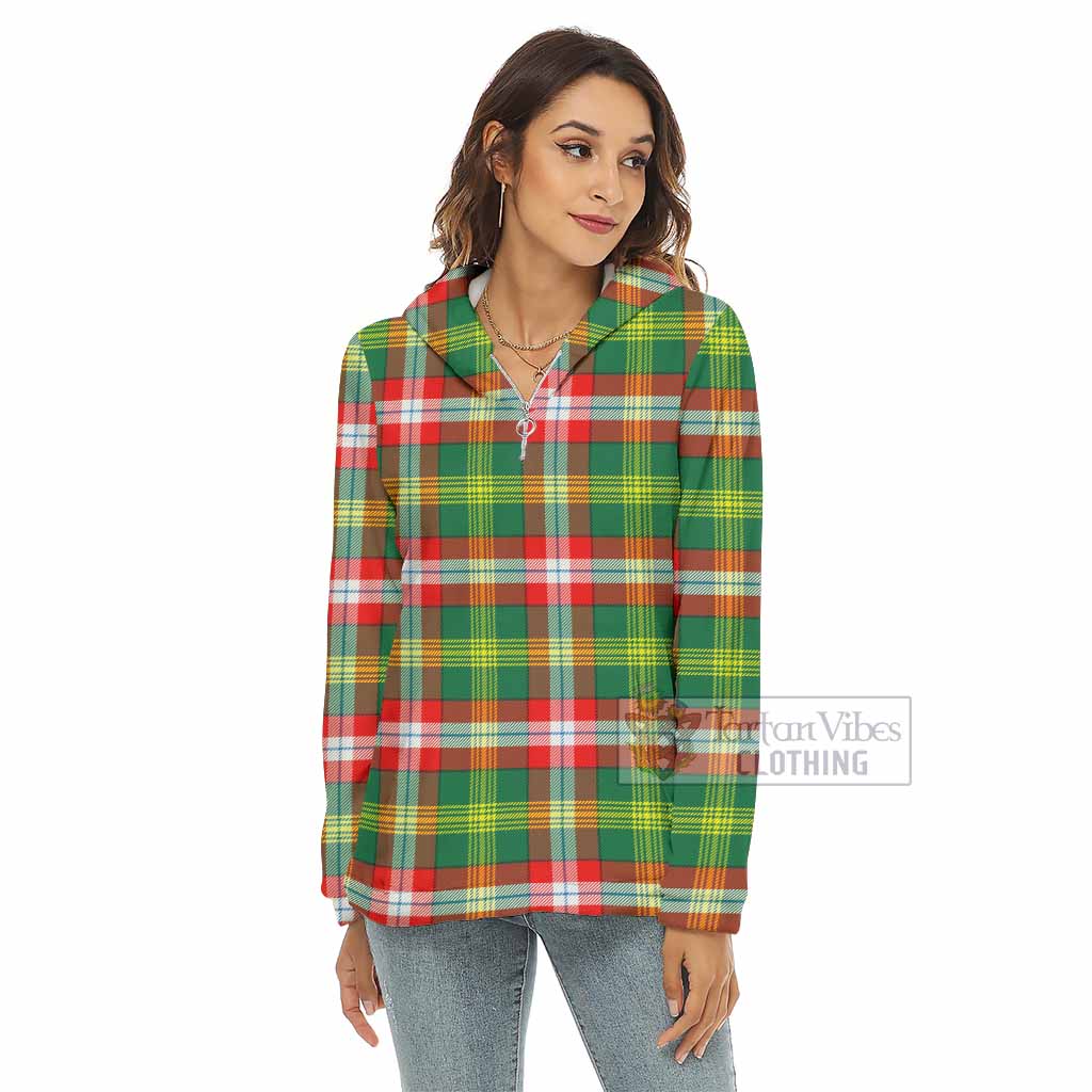 Tartan Vibes Clothing Northwest Territories Canada Tartan Women's Borg  Half Zip Fleece Hoodie