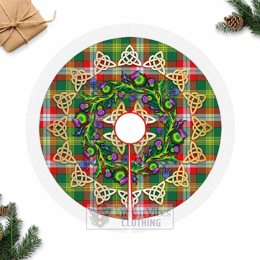 Tartan Vibes Clothing Northwest Territories Canada Tartan Christmas Tree Skirt with Thistle Celtic Knot Style