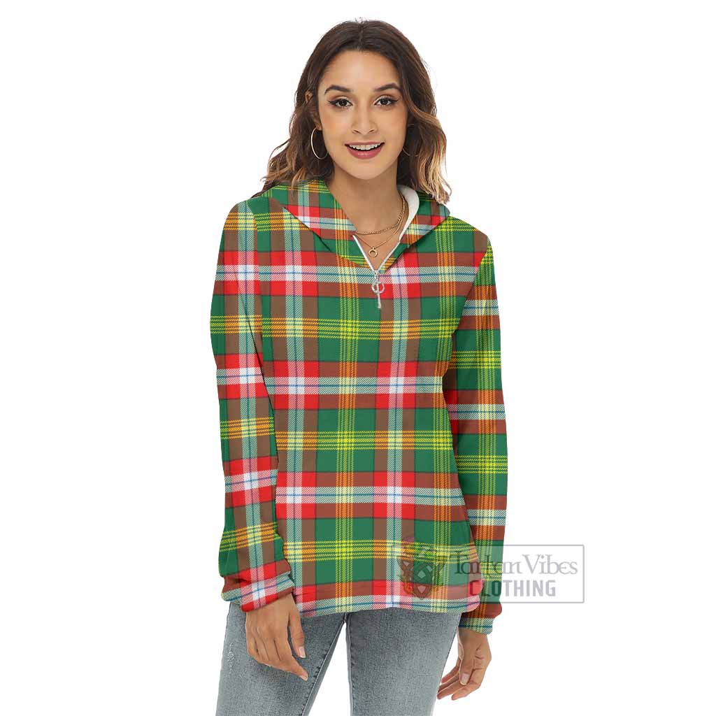 Tartan Vibes Clothing Northwest Territories Canada Tartan Women's Borg  Half Zip Fleece Hoodie