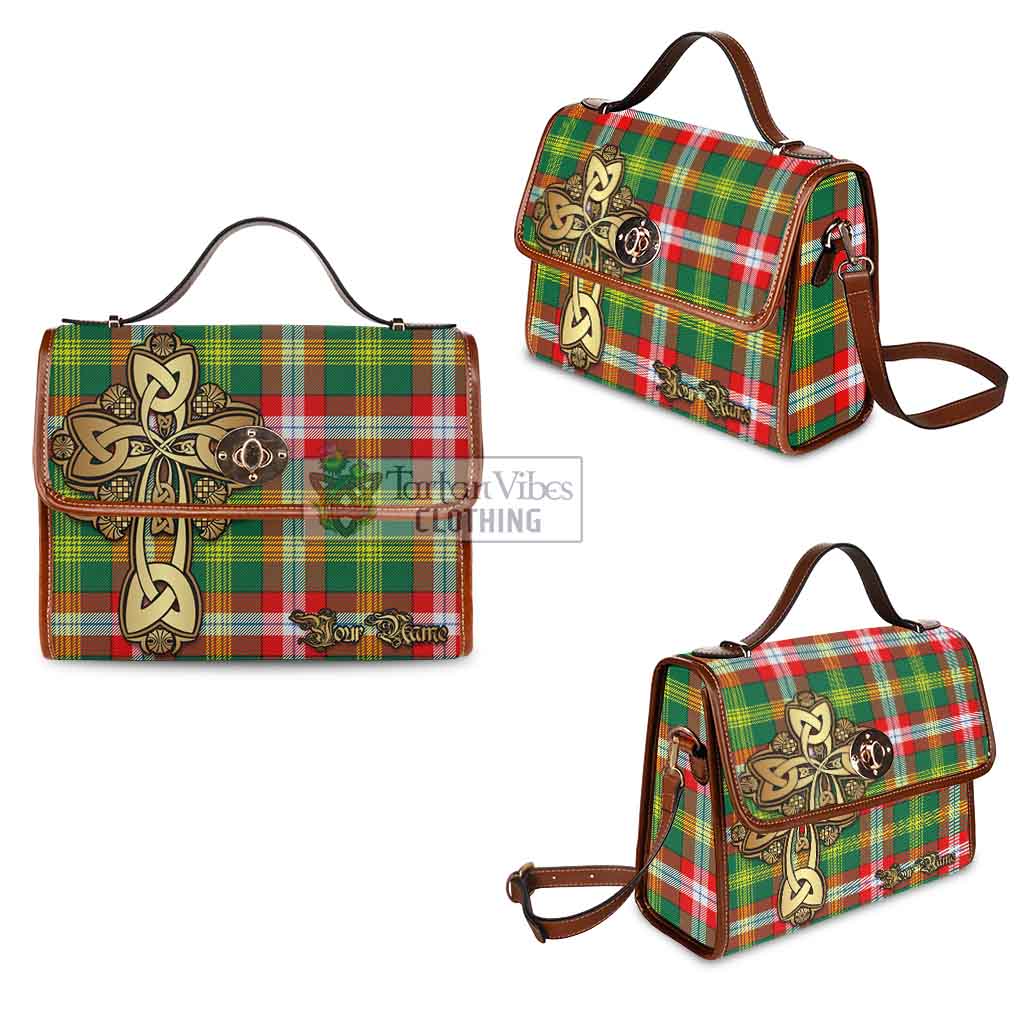 Tartan Vibes Clothing Northwest Territories Canada Tartan Waterproof Canvas Bag Golden Thistle Celtic Cross Style