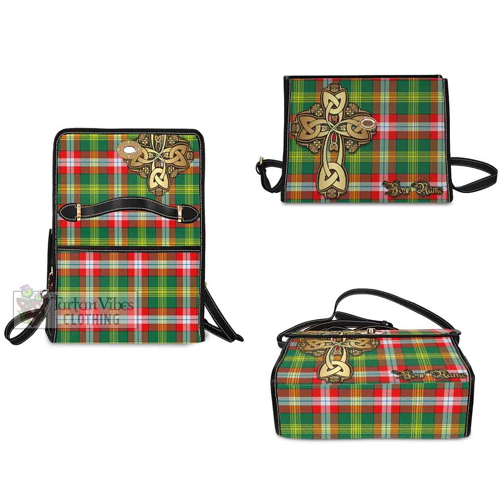 Tartan Vibes Clothing Northwest Territories Canada Tartan Waterproof Canvas Bag Golden Thistle Celtic Cross Style