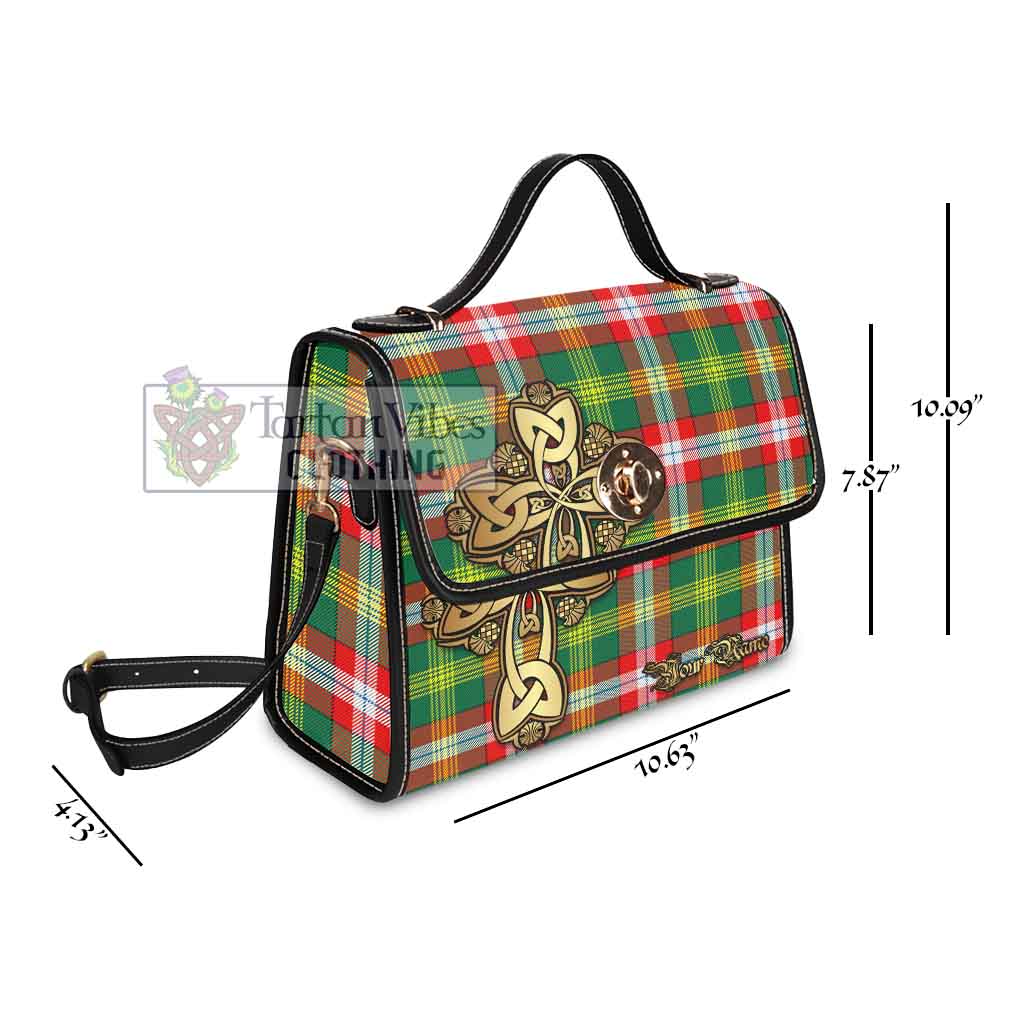 Tartan Vibes Clothing Northwest Territories Canada Tartan Waterproof Canvas Bag Golden Thistle Celtic Cross Style