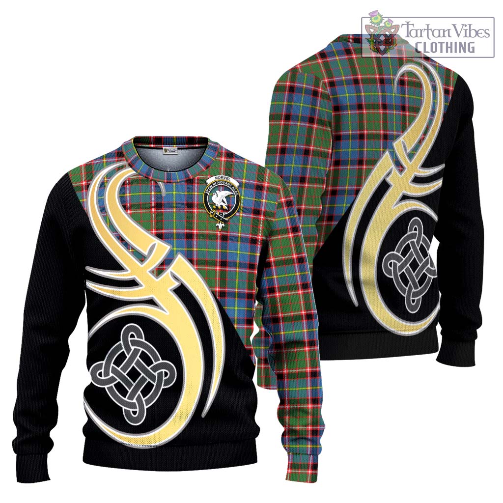 Tartan Vibes Clothing Norvel Tartan Knitted Sweater with Family Crest and Celtic Symbol Style