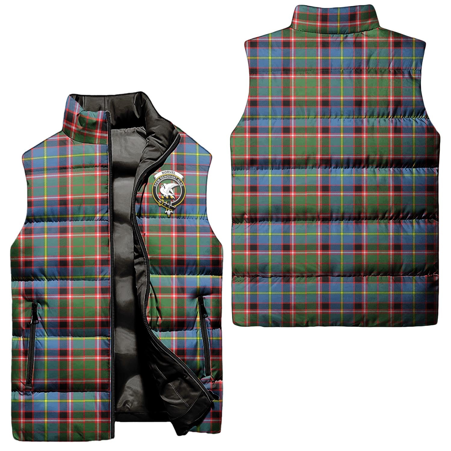 Norvel Tartan Sleeveless Puffer Jacket with Family Crest Unisex - Tartanvibesclothing