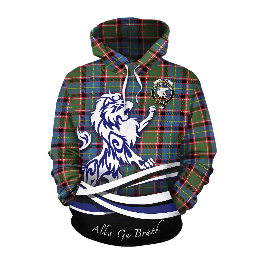 Tartan Vibes Clothing Norvel Tartan Cotton Hoodie with Alba Gu Brath Regal Lion Emblem