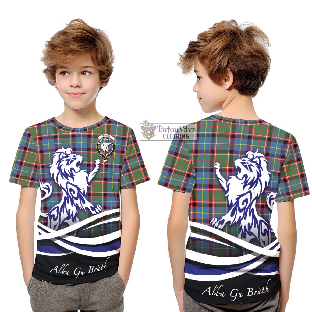 Tartan Vibes Clothing Norvel Tartan Kid T-Shirt with Alba Gu Brath Regal Lion Emblem